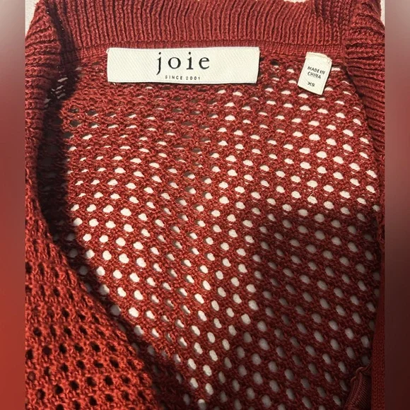 Joie Xs Red Knit Crochet Cardigan Sweater Dress Bohemian Y2K Festival Beach - Picture 10 of 10
